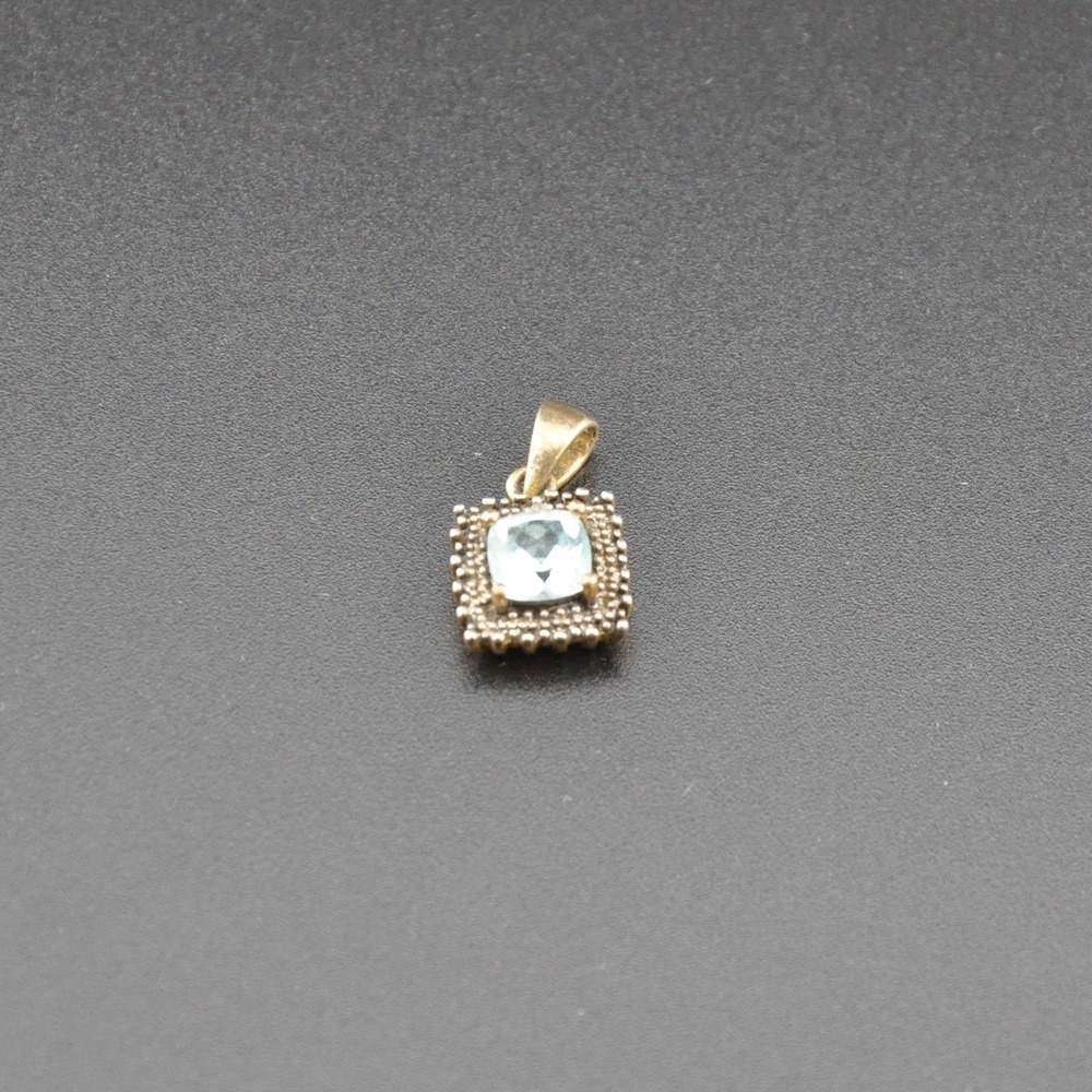 Blue Topaz Pendant Gemstone Gold-tone 925 Halo Square‎ Vintage Style